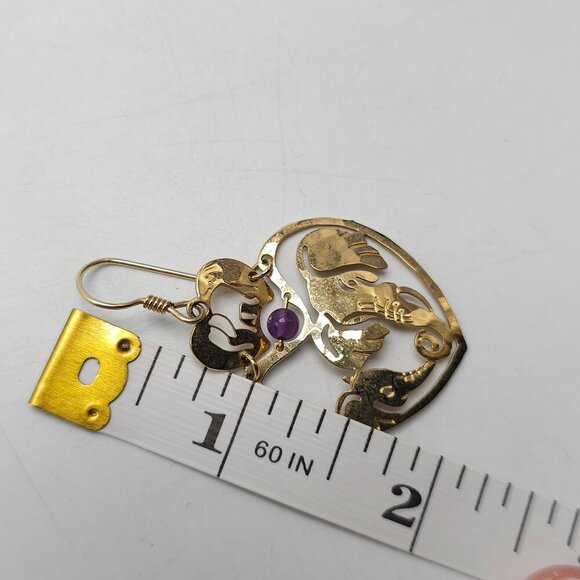 Wild Bryde Gold Plated Elephant Heart Dangle Earrings With Amethyst Beads - Picture 6 of 6